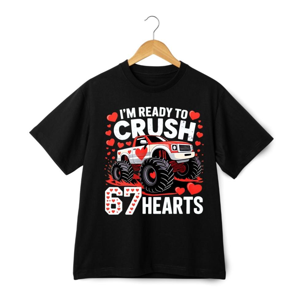 Monster Truck Valentine Shirt Crush 67 Hearts Funny Graphic T-Shirt Unisex Tee L