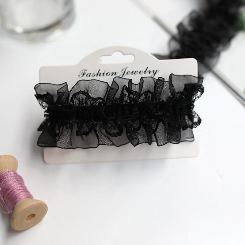 Black & White Elastic Organza Lace Trim – 4cm Pleated Band for DIY Accessories & Handmade Projects