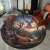 Deer Bear Wolf Round Area Rug,Carpet Rug for Living Room Bedroom Sofa Playroom Decor,Non-slip Floor Mat