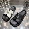 Soft-soled Comfortable, Fashionable and Versatile One-word Cool Slippers 2025 Summer New Soft Leather Simple Outer Wear Open-toed Sandal Holder
