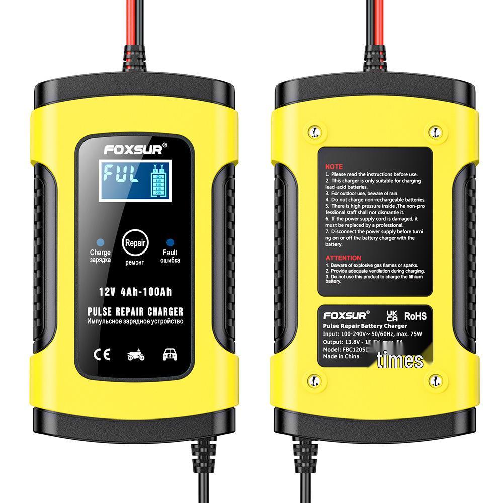 12V 5A Pulse Repair Charger for Motorcycle/Car with LCD Display