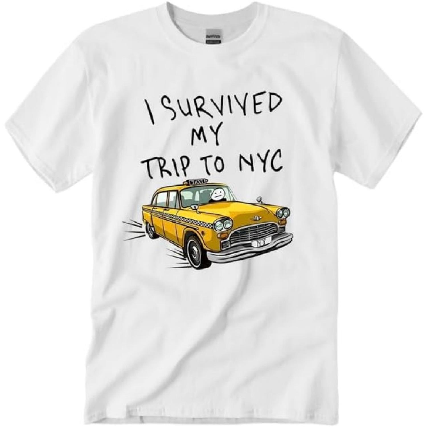 Я выжил в поездке в Нью-Йорк Футболка Смешная Футболка  Я выжил в поездке в Нью-Йорк  Унисекс Повседневная С коротким рукавом Футболки с принтом S белый