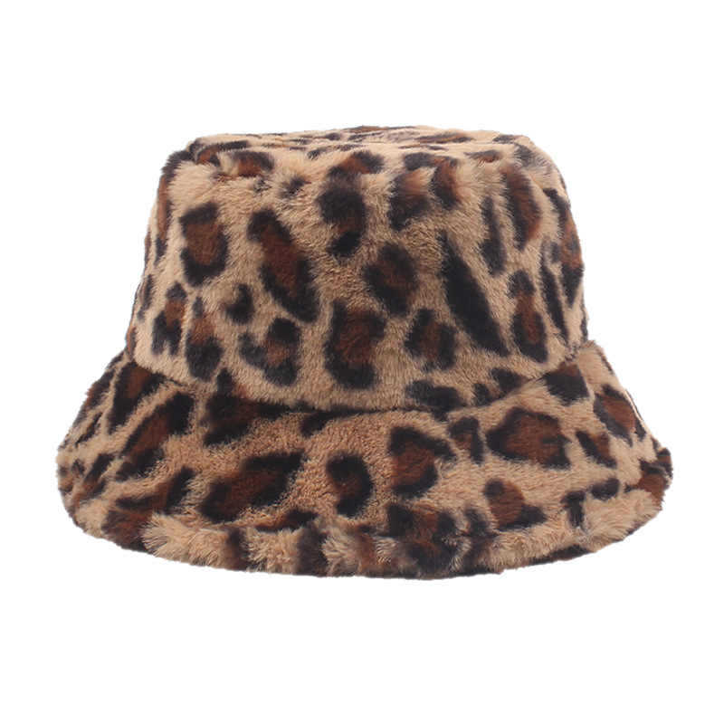 Winter Hat for Women's Fashionable Leopard Print Plush Fisherman Hat Versatile Cold Proof and Warm Basin Hat Showing Face Small Bucket Hat