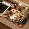1Pcs Dish Rubber Drying Mat With Coffee Themed Print  For Coffee Shop Restaurant Kitchen Carpet Tableware Durable Diatom Mud Table Mat Coffeeware