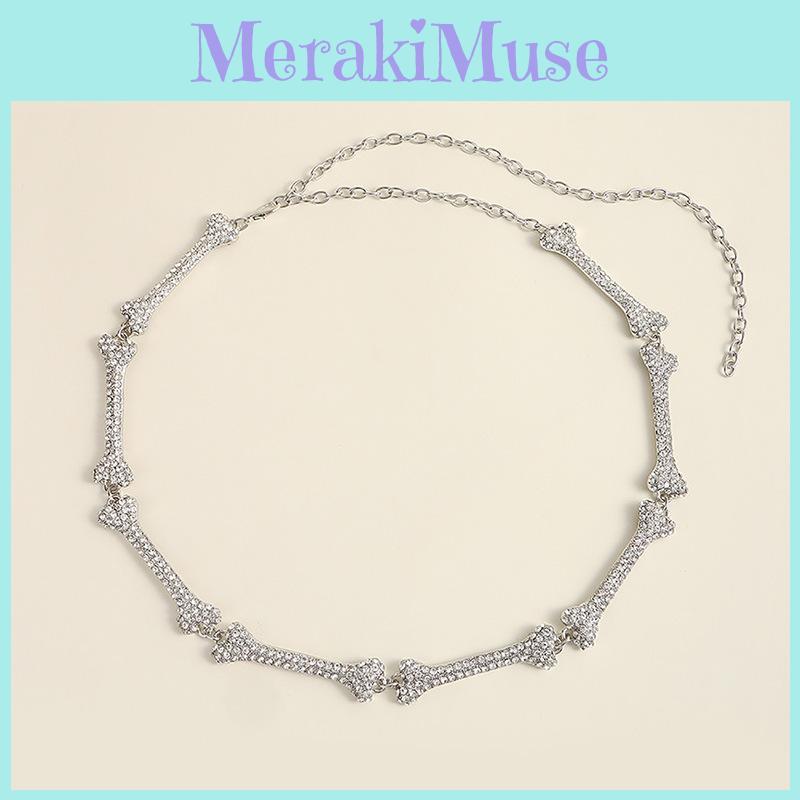 Womens Metal Bone Design Waist Chain With Rhinestone Decoration For Evening Wear And Party Use