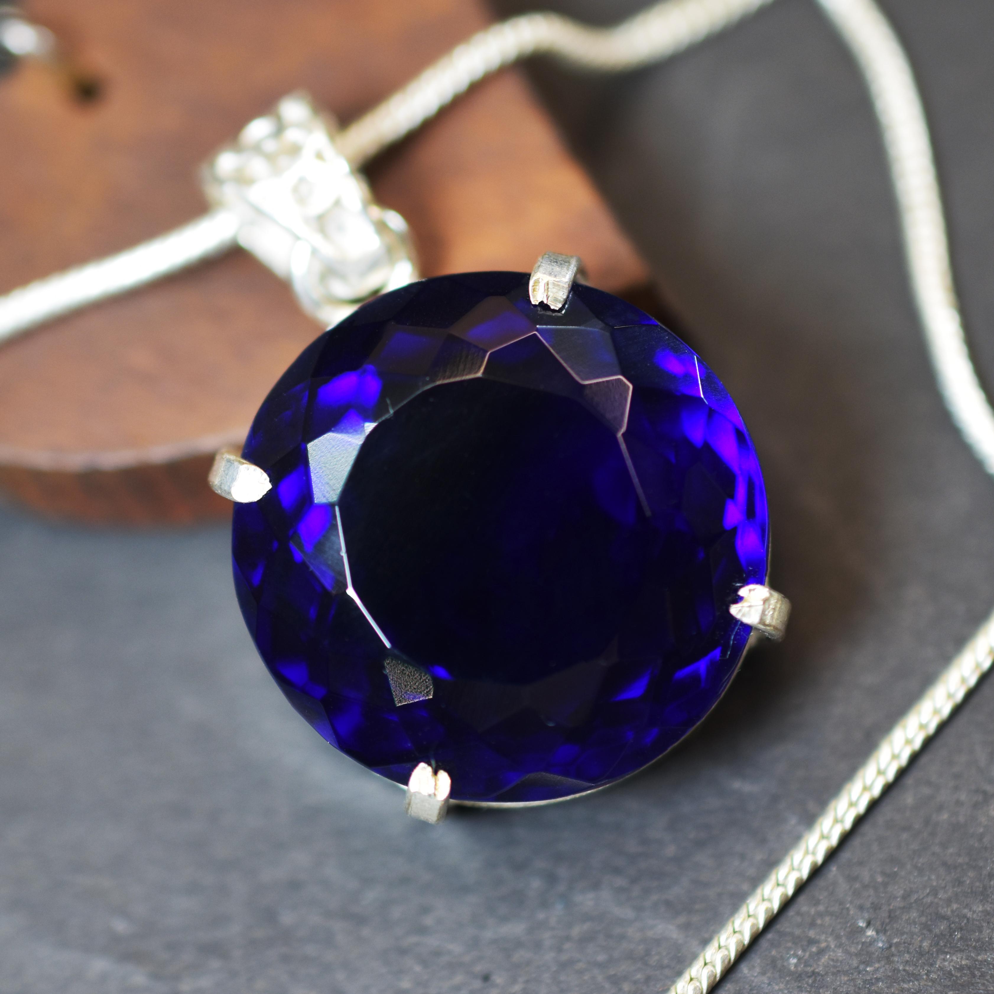 

Натуральний Блакитний Топаз Кулон Круглий 85.25 Каратів Дорогоцінний Камінь Срібло 925 проби СЕРТИФІКОВАНИЙ my-416-k 24.3 mm approx синій