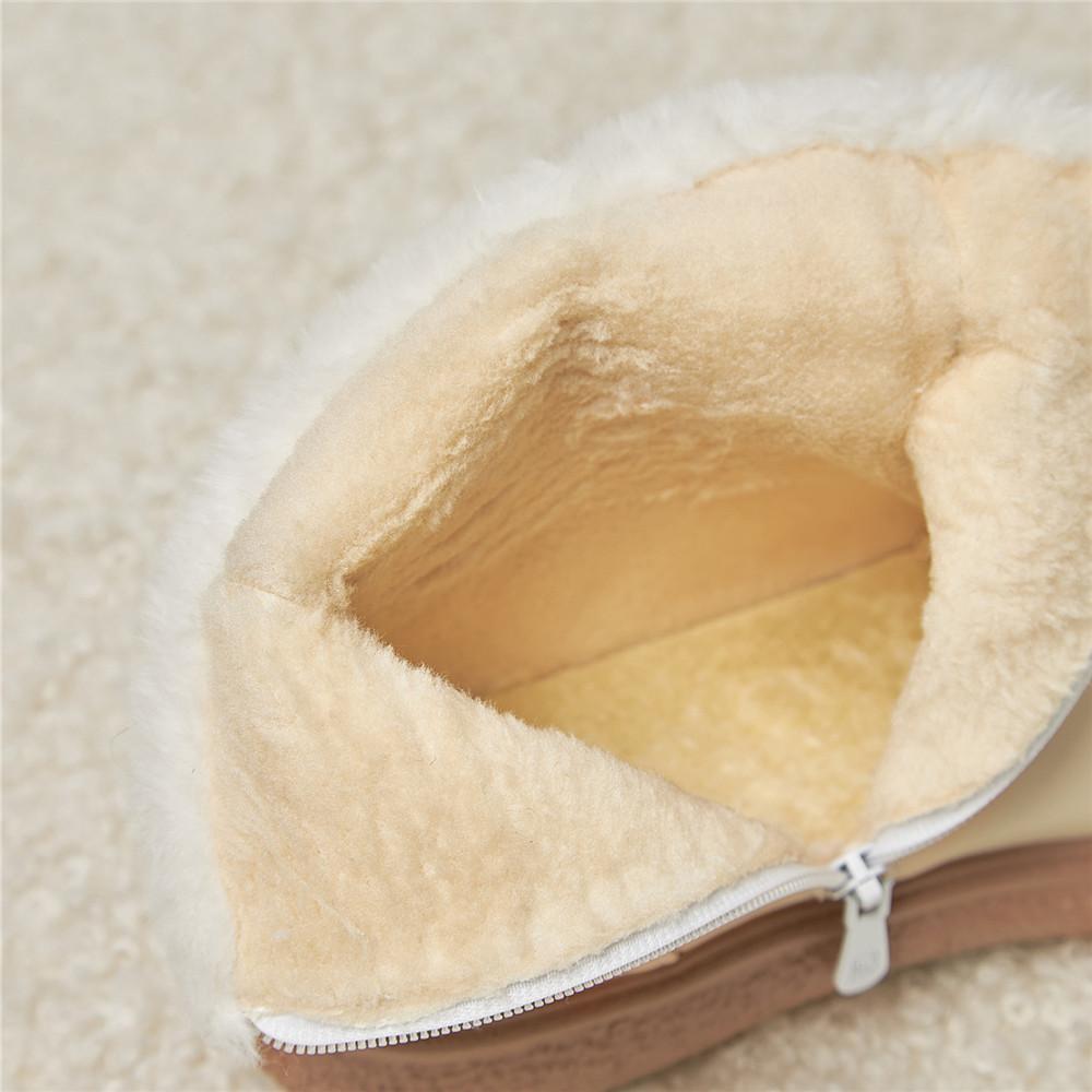 Fashion Faux Fur Winter Lolita Girl's Boots PU Leather Warm Plush Boots Anti-slippery Vintage Fashion Plush Boots For Big Girls 31-43