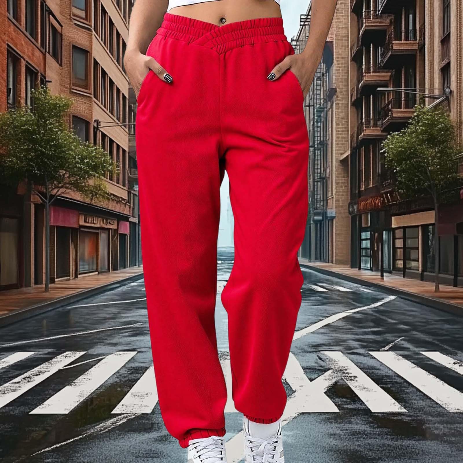 

Женские спортивные штаны с карманами на флисовой подкладке, джоггеры свободного кроя S красный