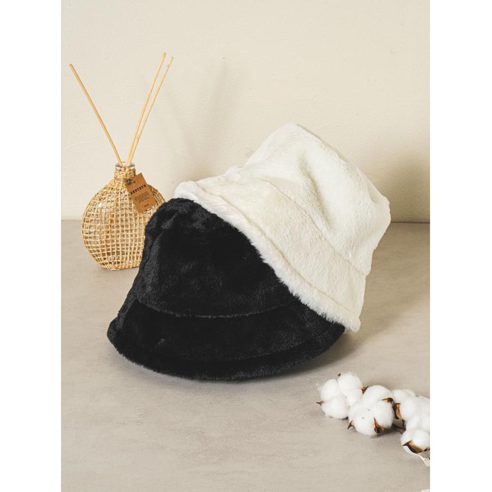 Daiso Soft Fur Bucket Hat Ivory