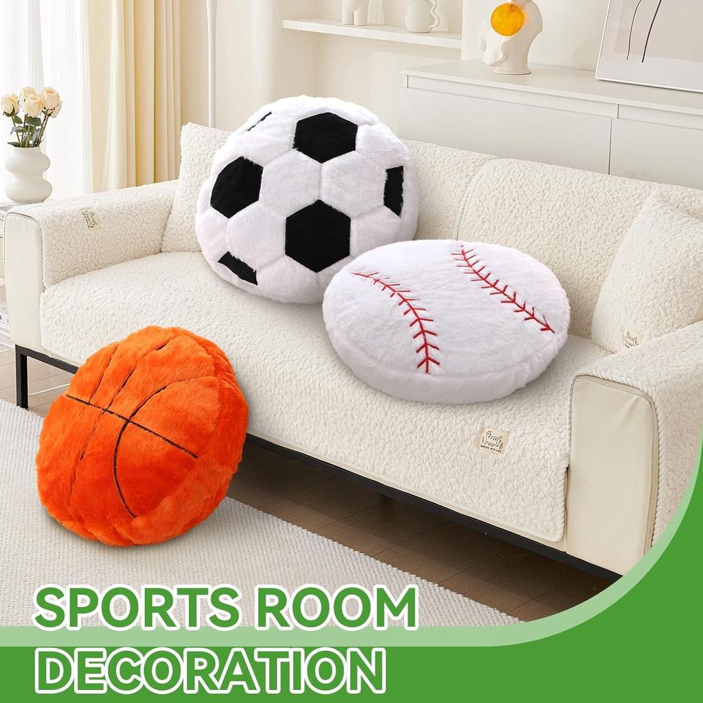 Kids' Ball Plush Pillow - Compressible Soft Long-Haired Soccer, Basketball, Baseball & Stuffed Animal Bed Cushion with Team Logos-Like Patterns