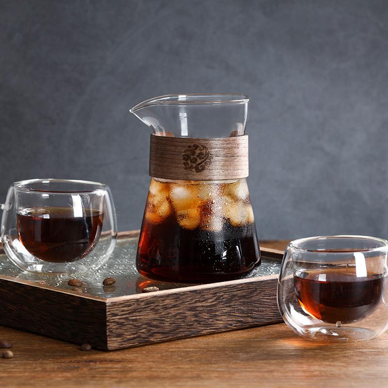 Household wooden coffee pot Large capacity drip sharing pot Household glass cold brew pot Hanging ear coffee pot set