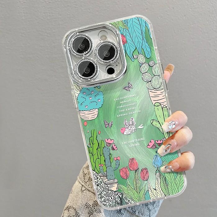 Potted Flowers Suitable for Apple 16pro Feather Yarn Mobile Phone Case 15 High-end Sense Xiaomi 14/13 Honor 300 Anti-fall X