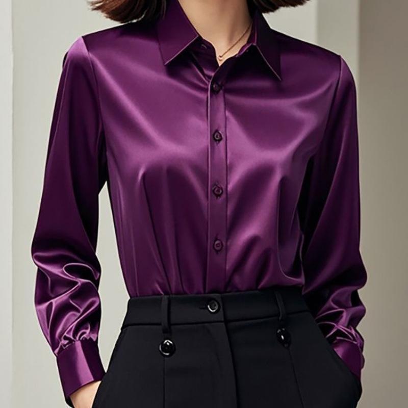 Elegant Silk Office Shirts Women Korean Fashion Y2k Clothes Slim Long Sleeve White Black Blouses