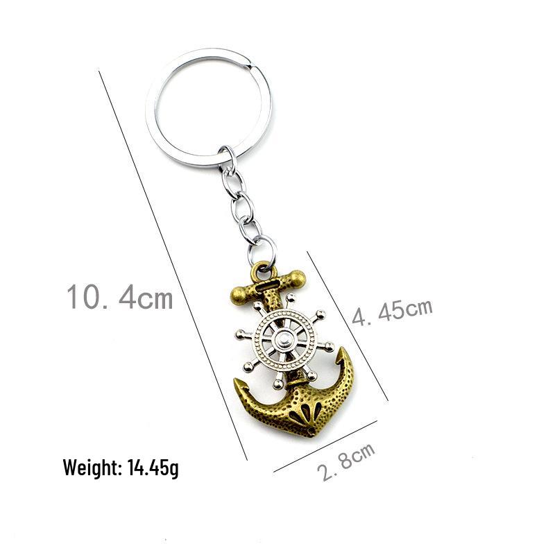 Personalized Retro Pirate Ship and Anchor Rotating Pendant Keychain