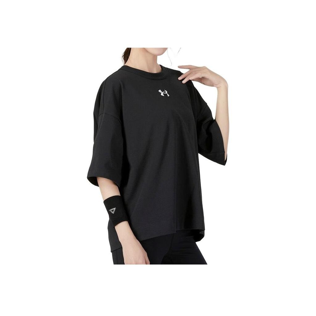 Under Armour Solid Color Crew Neck Loose Fit Short Sleeve Sport T-Shirt Women Tops Black 1376554-001