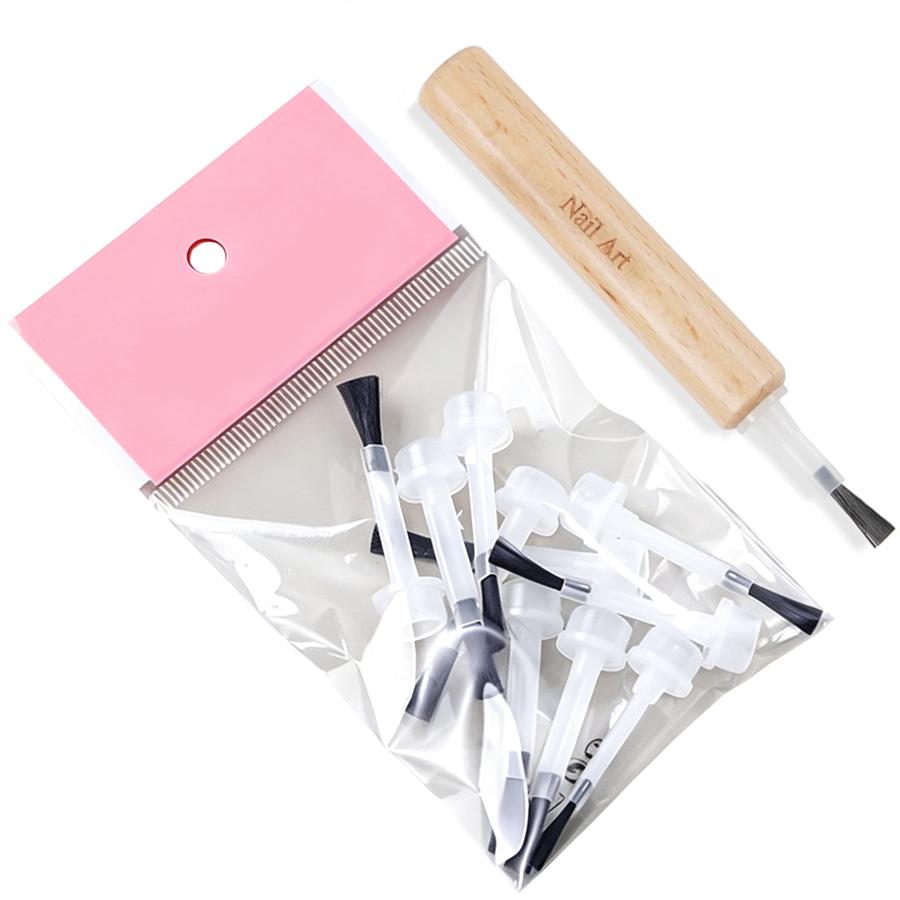 10/50Pcs Multi-functional Replaceable Nail Polish Brush Tips with Dual-Ended Detachable Wooden Handle Manicure Tool