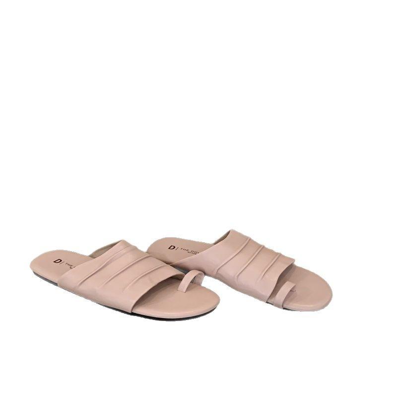 Spring and summer women's outer wear Roman women's shoes one-word seaside beach sandals design sense niche flat-bottomed pinch slippers