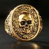 European & American Retro Men's Rose Skull Ring: Antiqued Gothic Biker Design