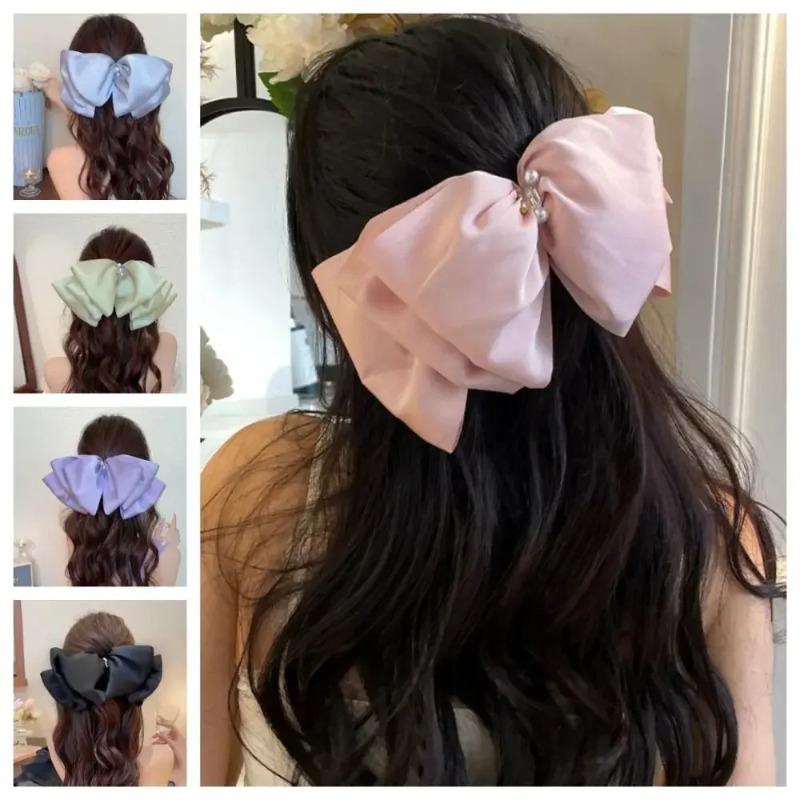 Girls Blue Pink Big Bow Ribbon Hair Clip Elegant Simple Spring Summer Oversized Bow Hair Clips Headband Clips Hair Accessories