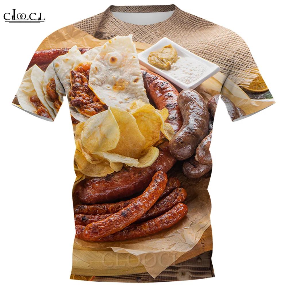 Yummy Food Graphic 3D Print T-shirts Delicacy Grilled Sausages Pullovers Summer Round Neck Fashionable Casual Short Sleeved Men's T-shirts