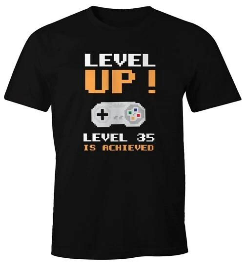 Mens T-Shirt Birthday Level Up Pixel Controller Retro Gamer Pixel Graphics- M