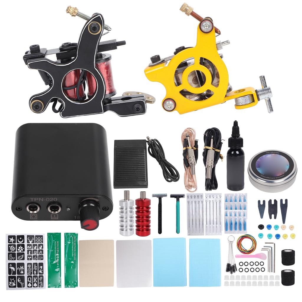 Coil Tattoo Machine Set Foot Pedal Novice Foot Pedal Clip Cord Practice Skin Tattoo Tool Kit