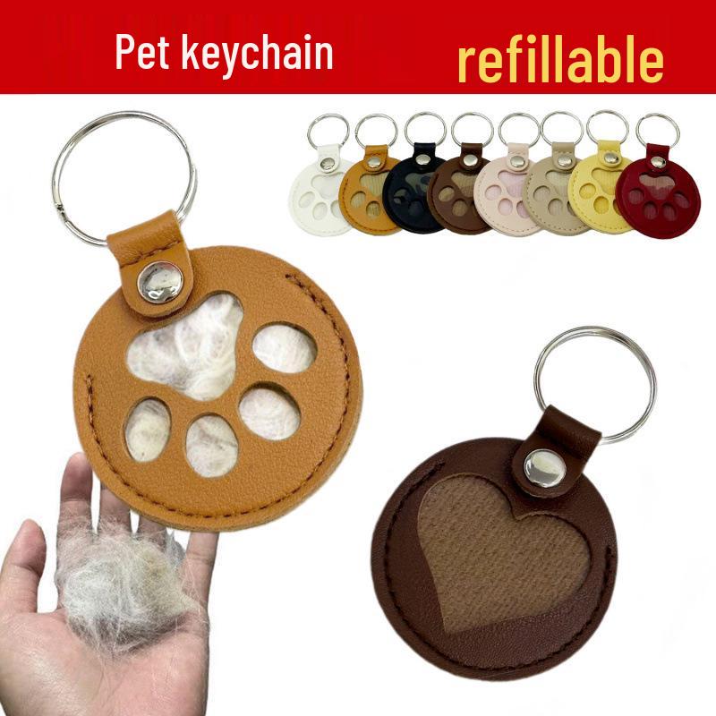 Leather Pet Hair Memorial Keychain Case: Cat & Dog Hair Keepsake Hanger