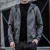 Geacă de piele pentru bărbați, jachetă din piele PU, jachetă casual cu glugă, slim fit, stil coreean, motocicletă