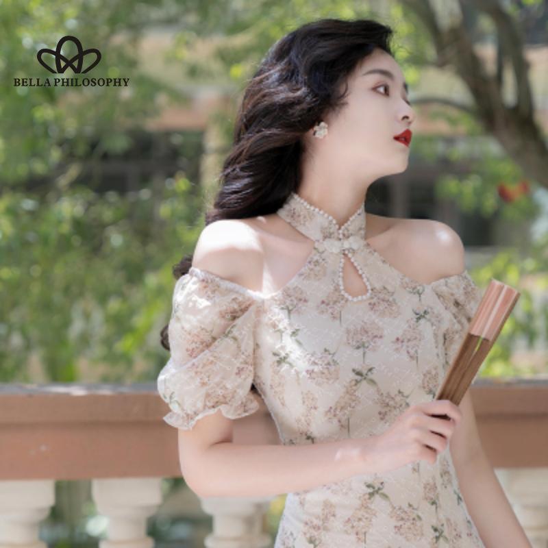 Elegante Vintage Cheongsam Kleid Frauen sommer Floral Stickerei Design Party Split Kleid Weibliche Gericht Retro Lange Fee Kleid