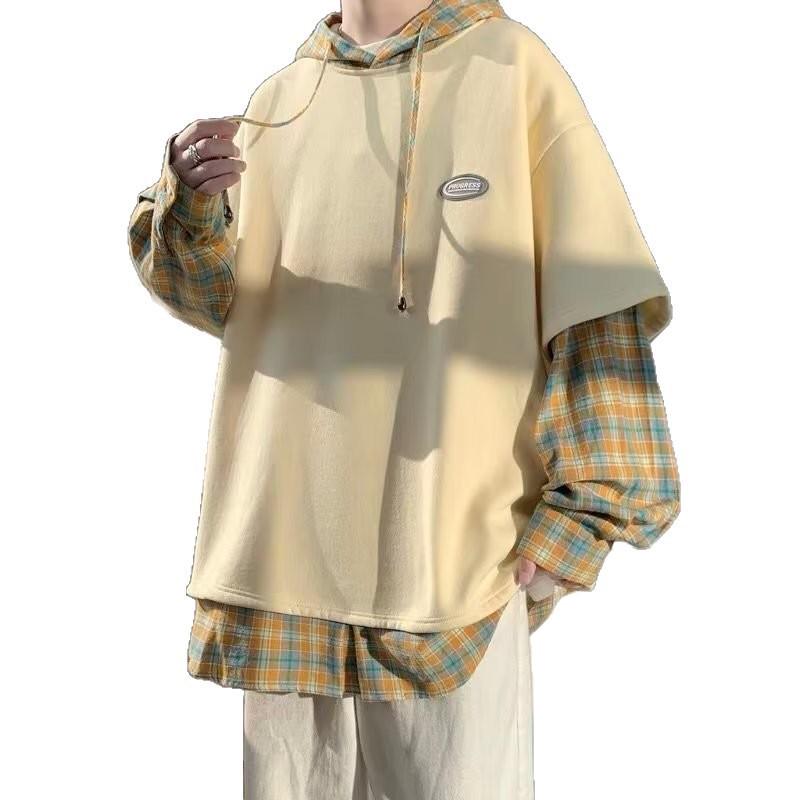 Men's Hoodie Plaid Patchwork Jacket - Spring & Autumn Lazy Style