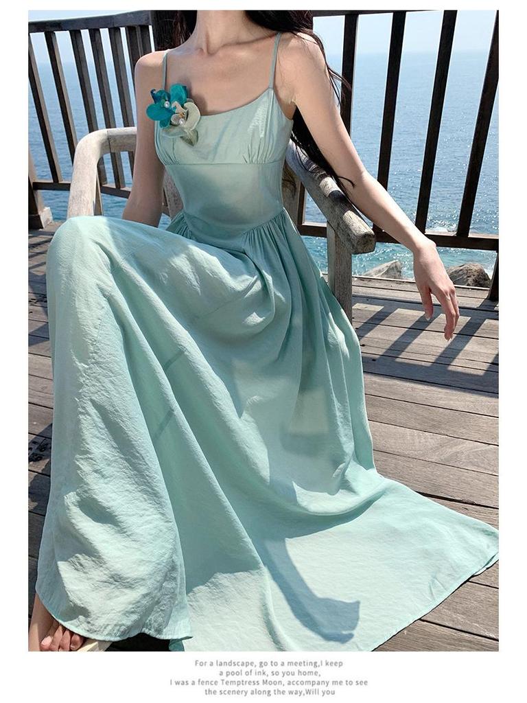 Elegant Blue-Green Maxi Dress: Flowy, Slimming, and Perfect for Vacations