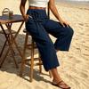 Women Casual Wide Leg Cropped Pants Elastic Waistband Drawstring Loose Fit Capri Trousers Lightweight Breathable Fabric