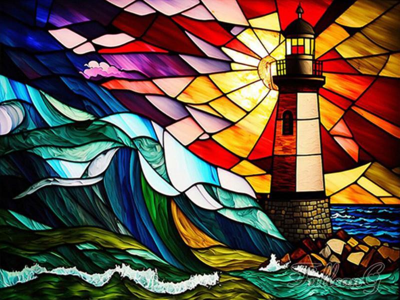 Diamant-Gemälde, neu eingetroffen, Buntglas-Turm, komplett, quadratisch, rund, Strass-Stickerei, abstrakte Landschaften, Mosaik, Kreuzstich-Set, AA4544