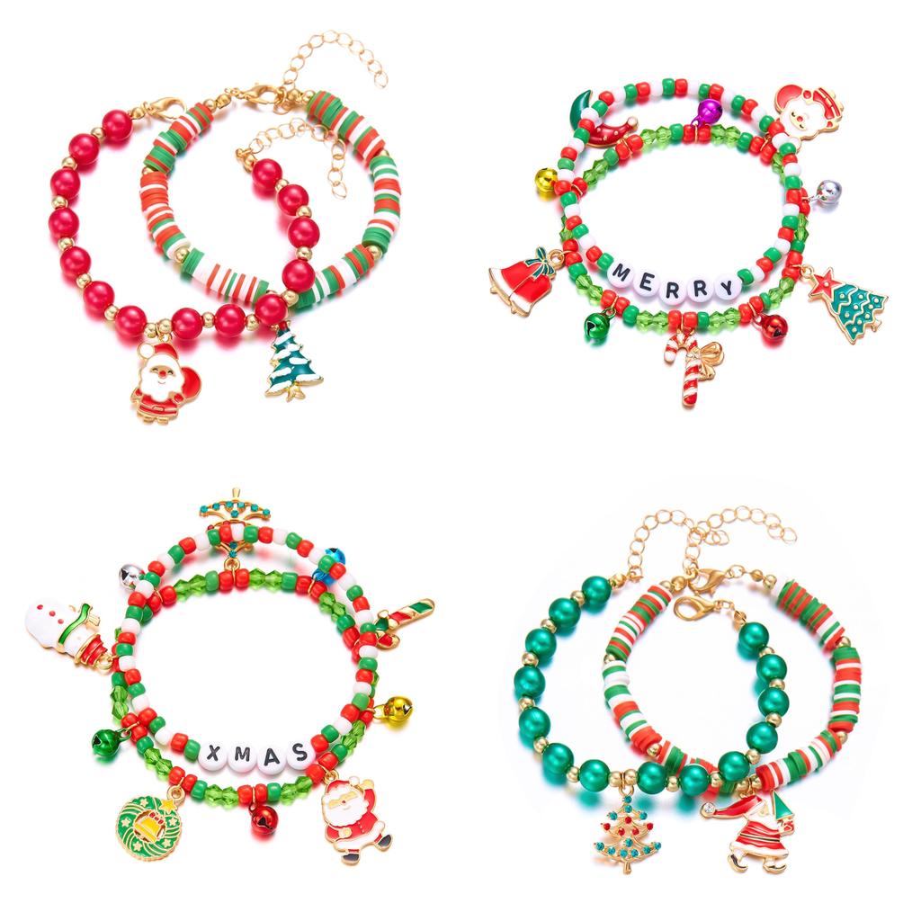Christmas Bracelet Set With Soft Clay Beads And Holiday Charms For Women Gift Giving