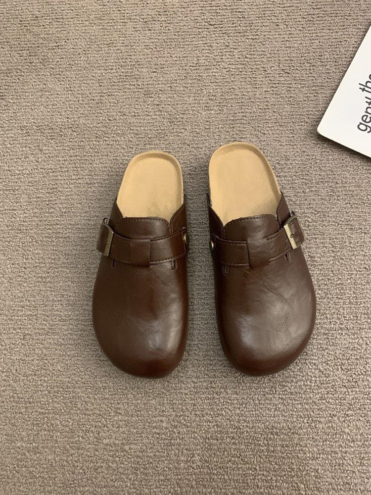 

Платформенные тапочки женские весенне-осенние ретро повседневные с закрытым носком полутапочки женская обувь для ленивых 40 коричневый