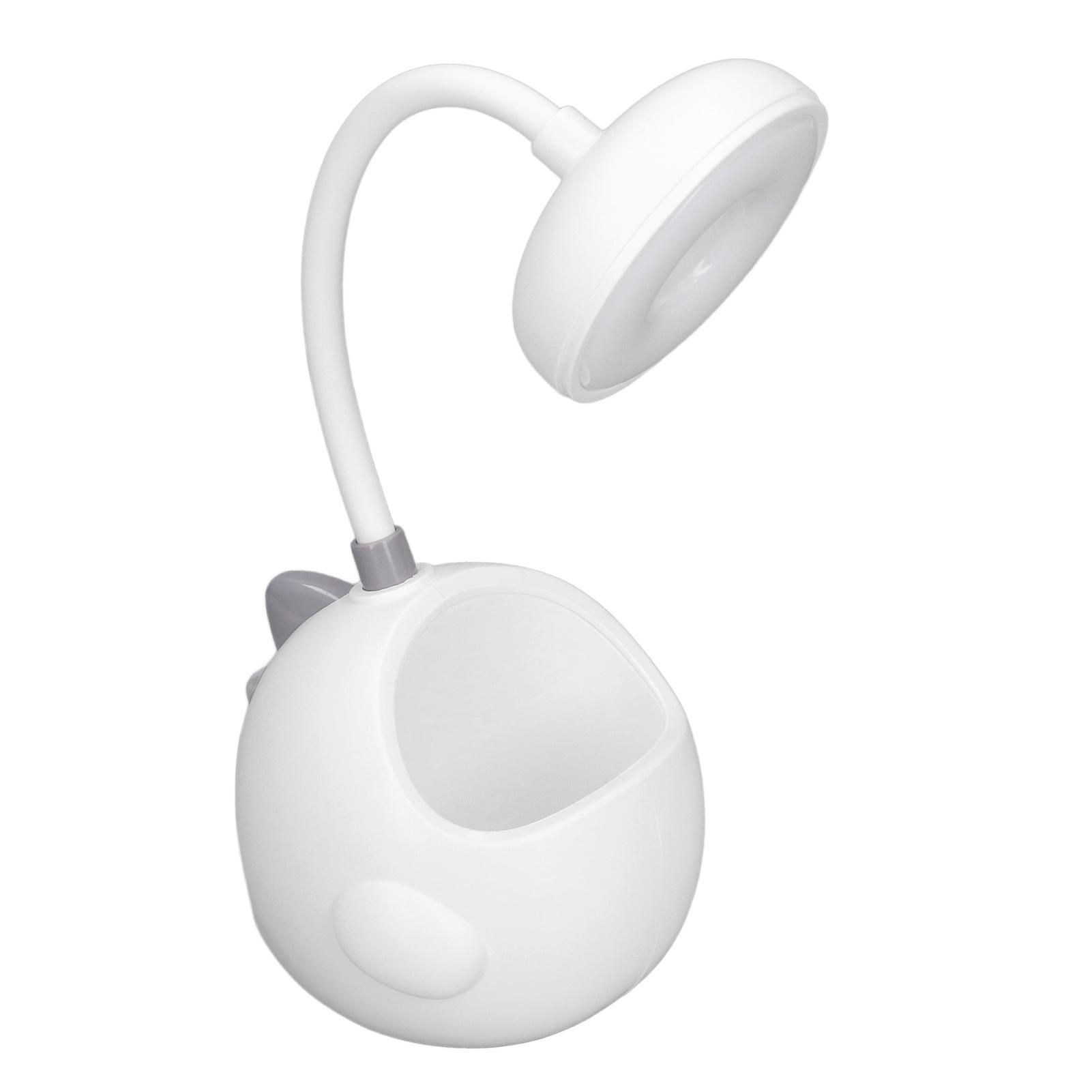 

Симпатичная светодиодная настольная лампа с держателем для ручек, вращающаяся на 360 градусов, с трубкой на гибкой шее, перезаряжаемая от USB, в форме динозавра белый