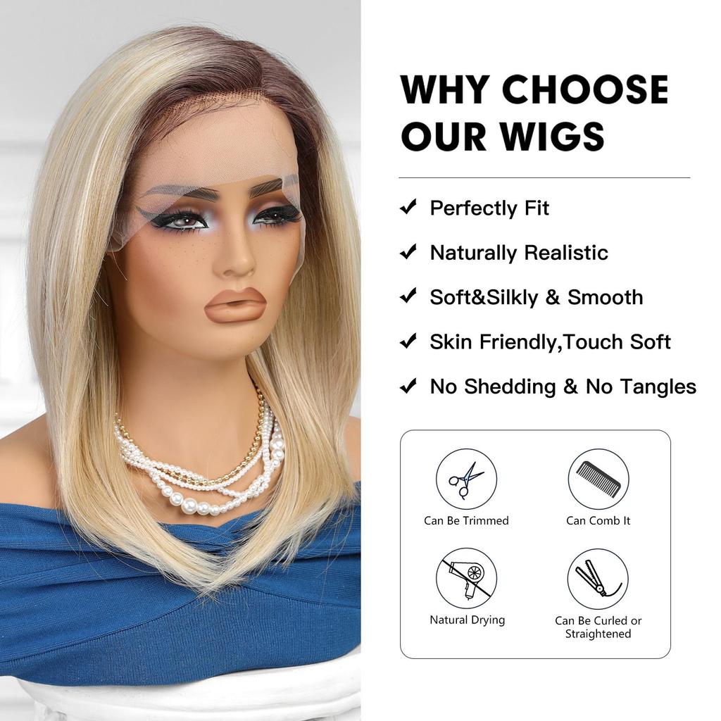 LOUIS FERRE Lace Front Wigs Long Straight Hair Blonde Wig with Side Part Daily Use Party Wig for White Women Heat Resistant