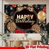 2D Leopard Print Happy Birthday Backdrop, Black Gold Balloon Party Decor
