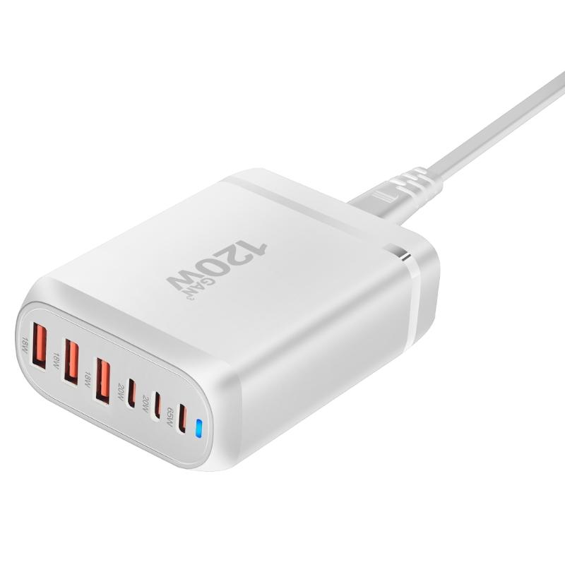 Multiple Port 3xUSB+3xType C Charging Station with 120W Output for Public Space and Travel Use