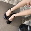 Fashion High Heels Shoes Woman Ankle Strap Silver Black Leather Pumps Split Toe Mary Janes Shoes Woman 2025 Spring Summer Heeled Sandals