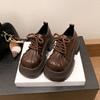 Thick-soled Round Head Small Leather Shoes Women's 2025 Spring New Small Height-increasing Women's Shoes Soft-soled Lightweight Muffin Loafers