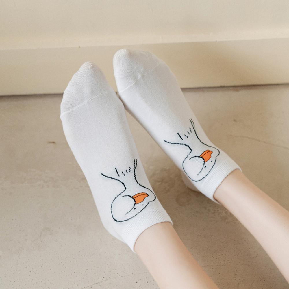 6 Pairs Cartoon Duck Pattern Women Short Socks Fashionable College Style Design Soft Comfortable Breathable Casual Socks