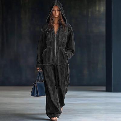 Damen Kapuzen-Denim-Overall mit Reißverschluss, Oversized, Locker, Weiter Bein, Lange Hosen, Lässiger Streetwear Overall