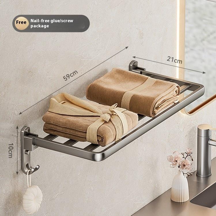 Gun Gray Bath Towel Rack, Toilet Non-punching Rack, Bathroom Space Aluminum Folding Towel Rack, Bathroom Pendant.