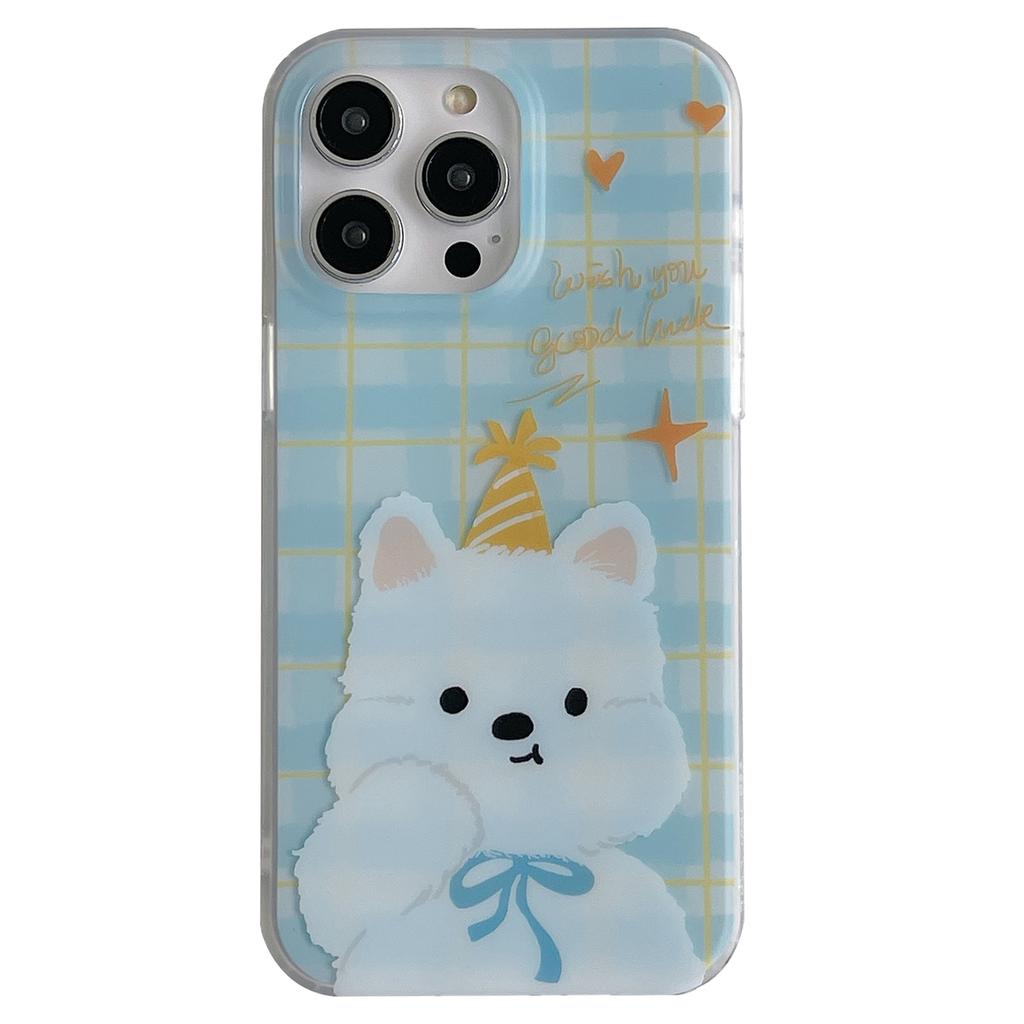 For iPhone 15 Pro Case Cartoon Animal Pattern Plaid IMD TPU Phone Cover