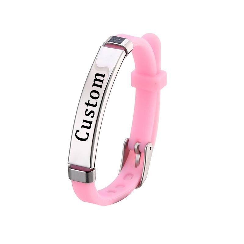 Brățară personalizată din silicon Brățară personalizată cu nume de identificare pentru copii pentru fete Brățară reglabilă cu nume gravată din oțel inoxidabil