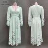 European and American women's clothing new digital printing flower V-neck pleated long-sleeved dress women