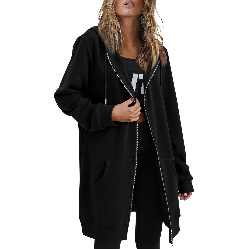 Women Casual Zip Up Fleece Hoodies Tunic Sweatshirt Long Hoodie Jacket