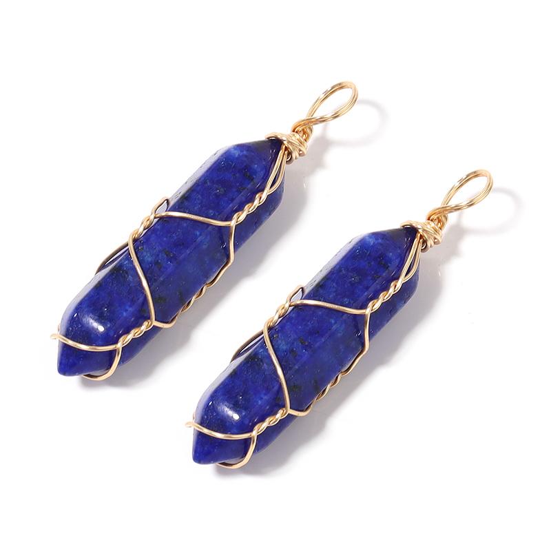 1 Pc Natural Stone Charms 40mm Color Bullet Shaped Handmade Gold Wire Pendants for DIY Necklace Gifts Jewelry Making Accessories