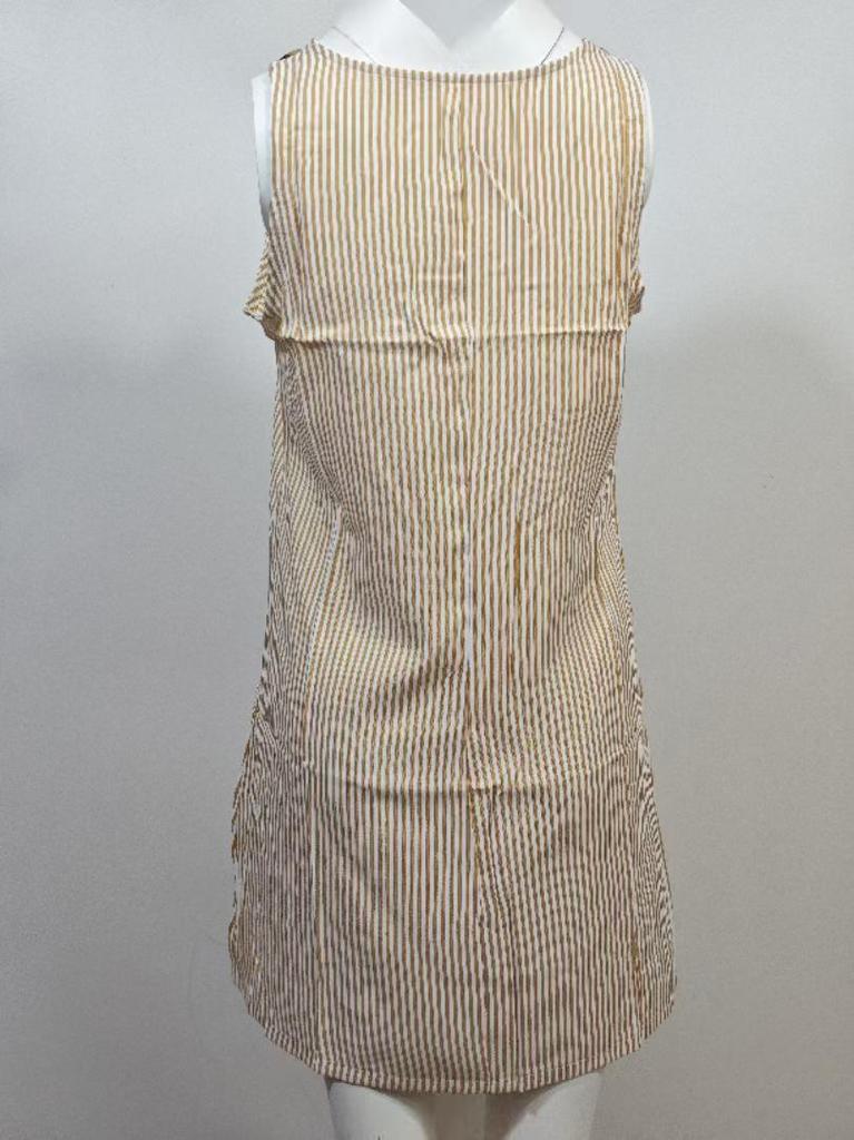 Striped Pocket Button Dress with Suspender and Short Skirt